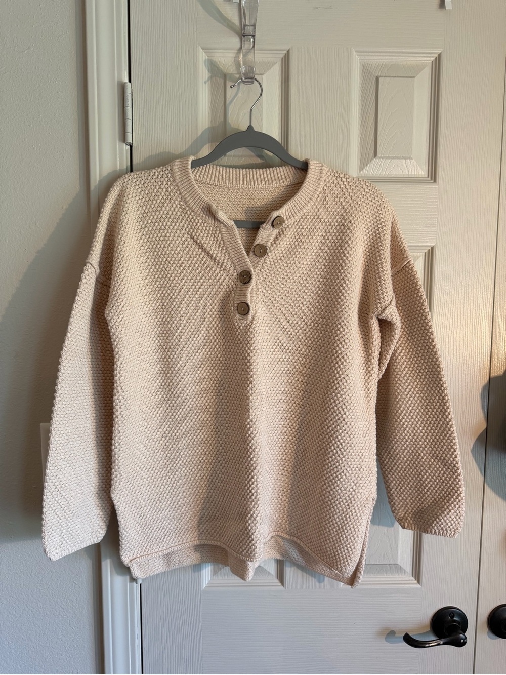 Cream Button-Neck Women's Textured Sweater